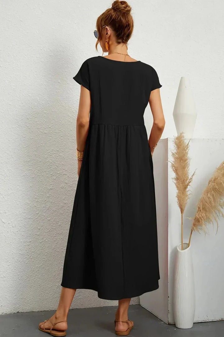 Renáta | Relaxed Cotton Midi Dress Featuring Pockets