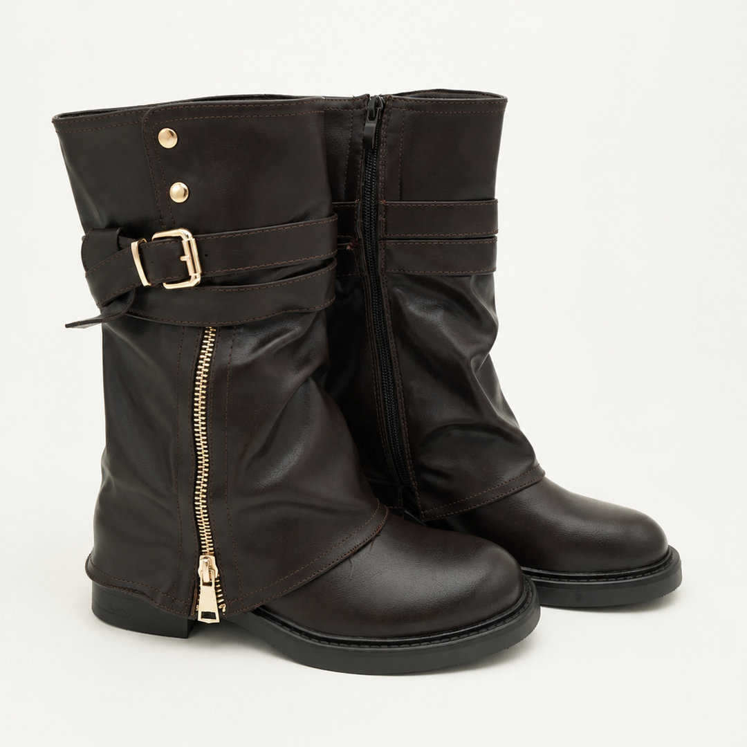 Buckle and Zip Motorcycle Boots