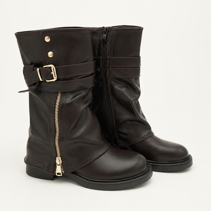 Buckle and Zip Motorcycle Boots