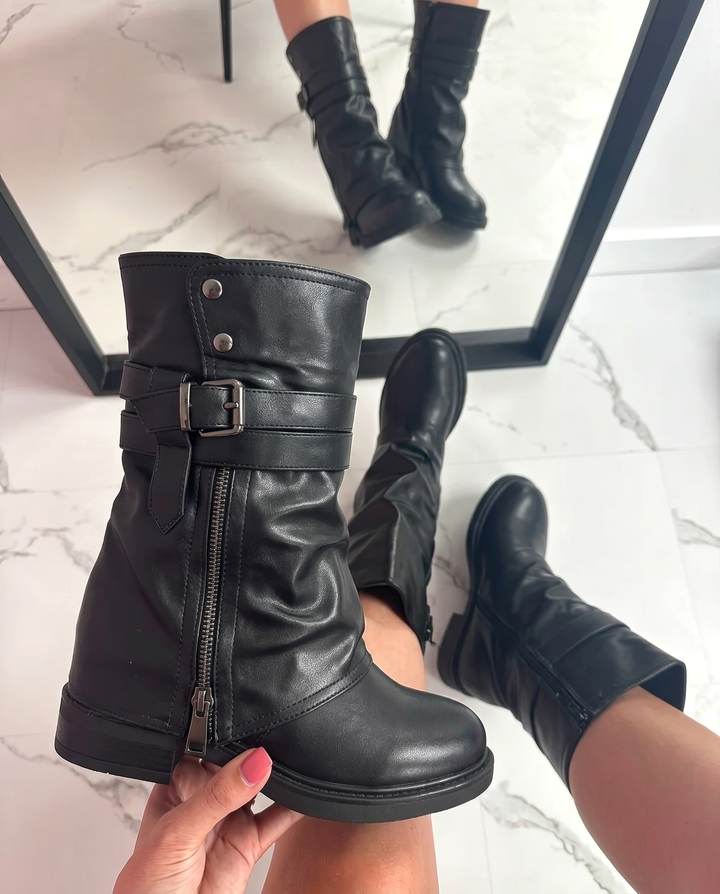 Buckle and Zip Motorcycle Boots