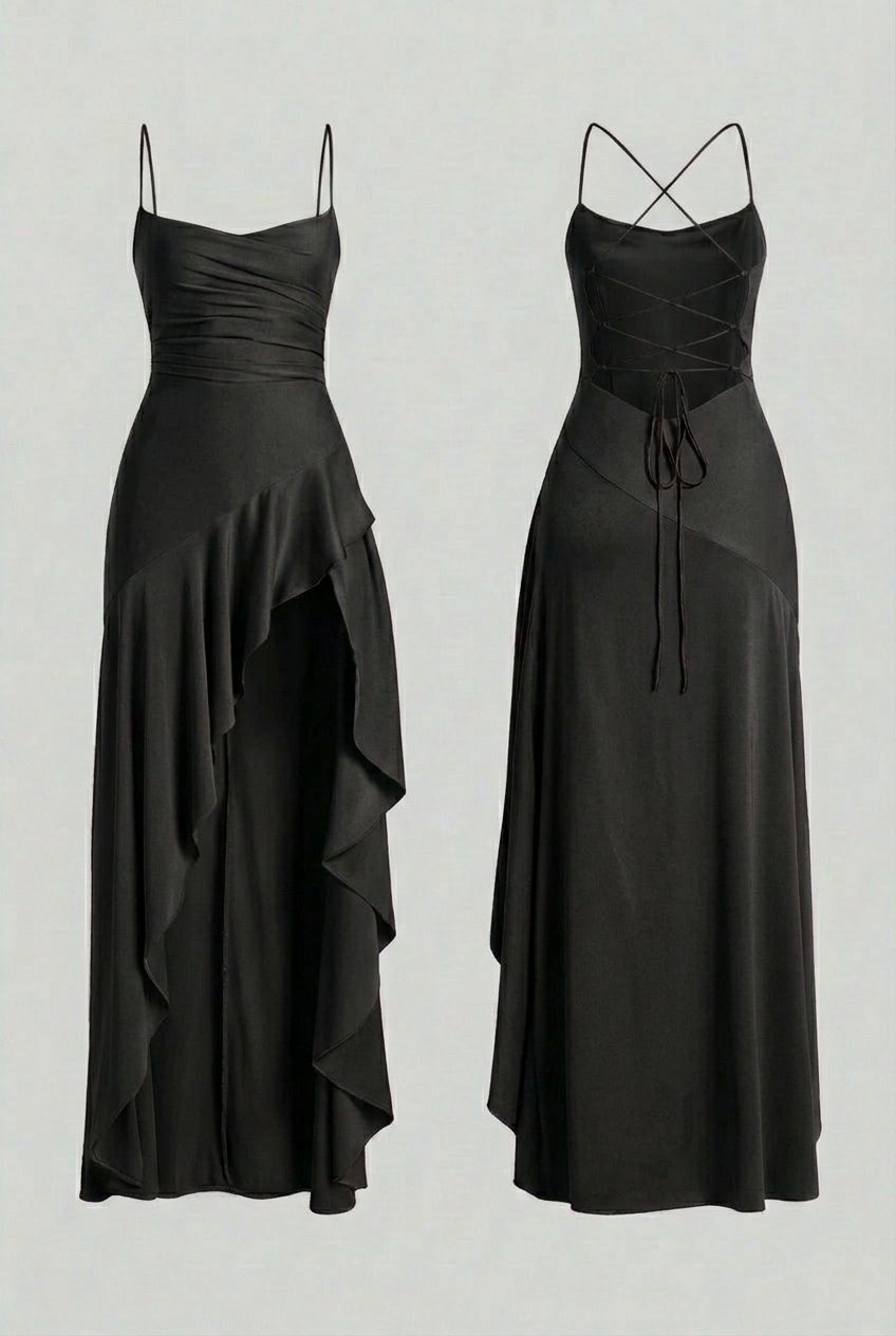 Dominika | Black Maxi Dress Featuring Back Lacing