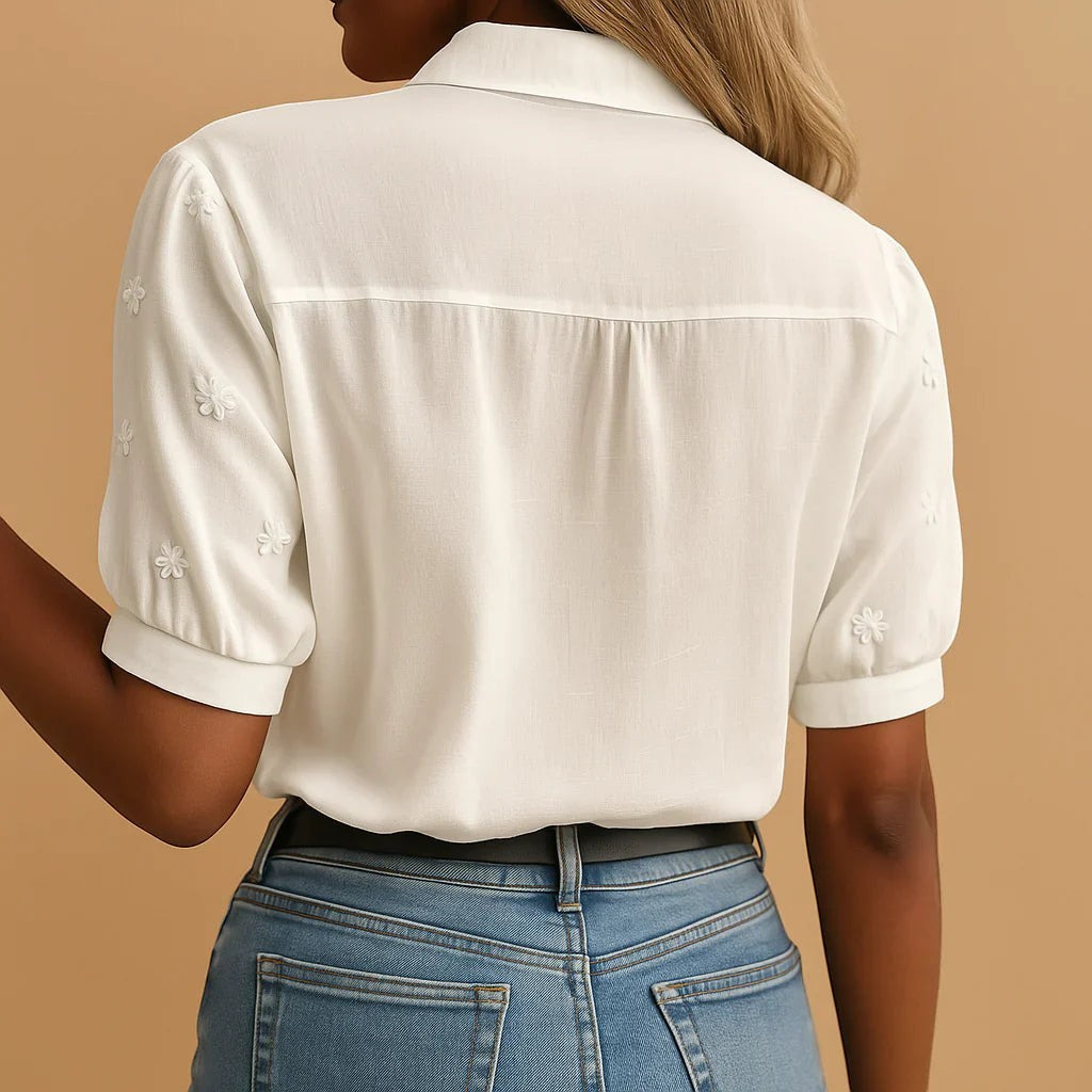 Cambria – Women's Blouse with Cut-Out Neckline and Embroidery