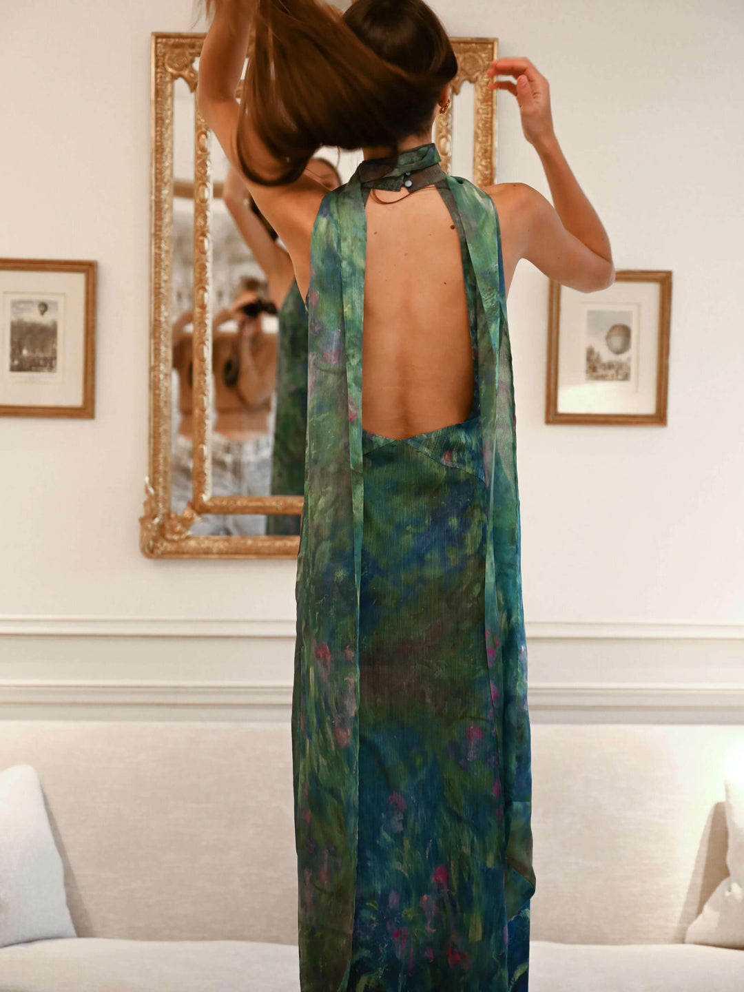 Maxi Celebration Dress with Artistic Floral Design
