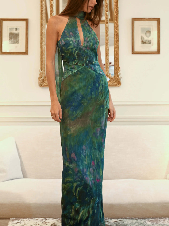 Maxi Celebration Dress with Artistic Floral Design