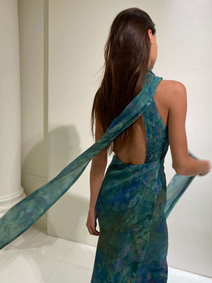 Maxi Celebration Dress with Artistic Floral Design