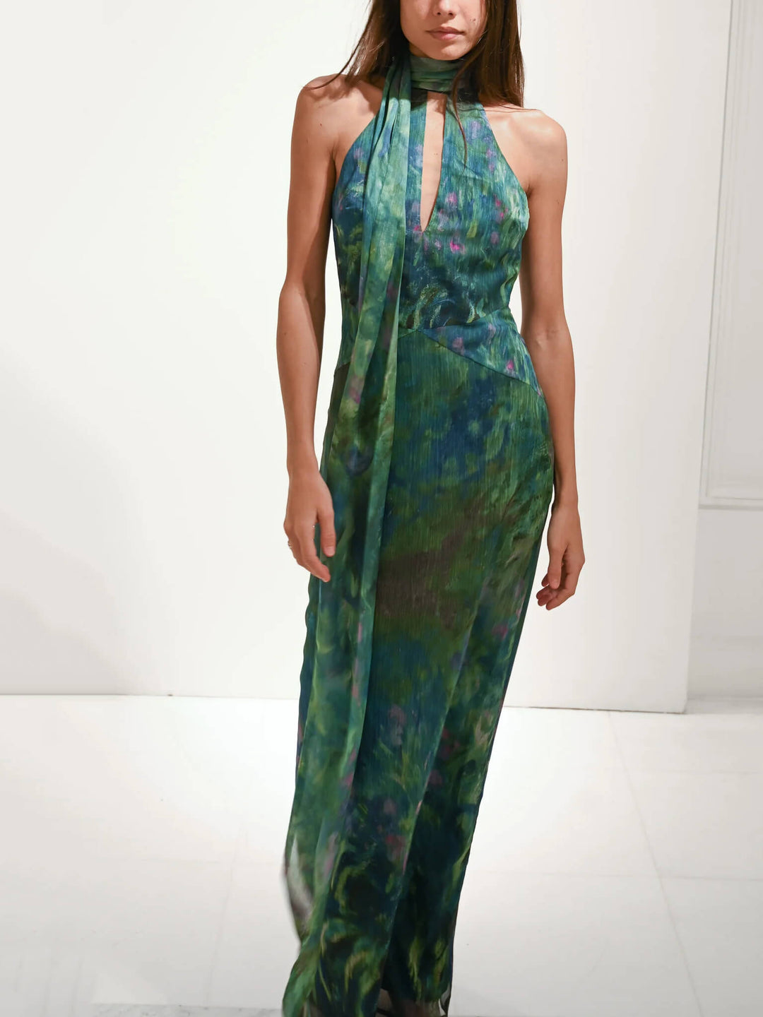 Maxi Celebration Dress with Artistic Floral Design