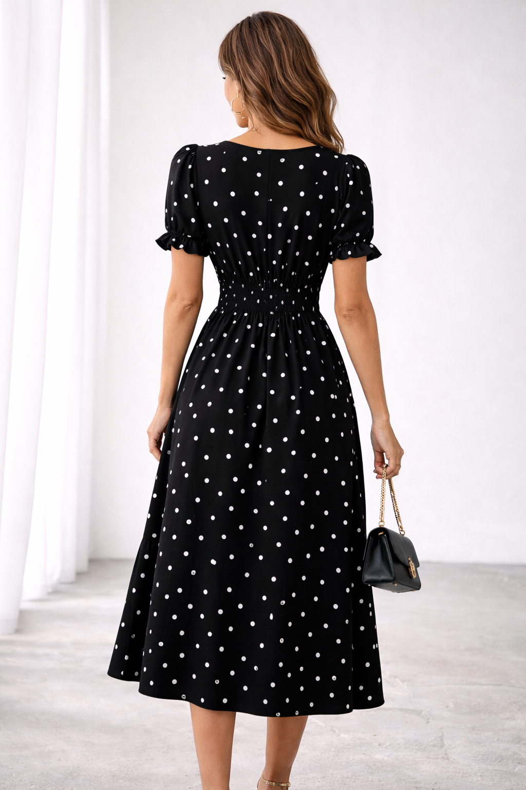 Leticia | Polka Dot Midi Dress with Ruffled Details