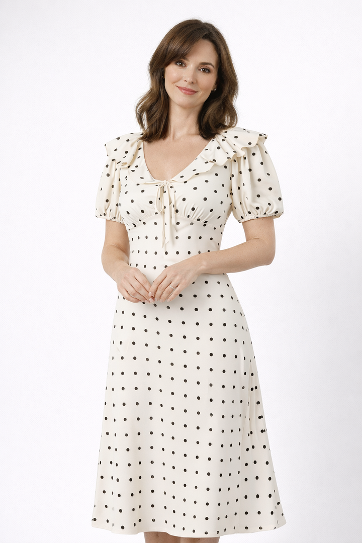 Leticia | Polka Dot Midi Dress with Ruffled Details