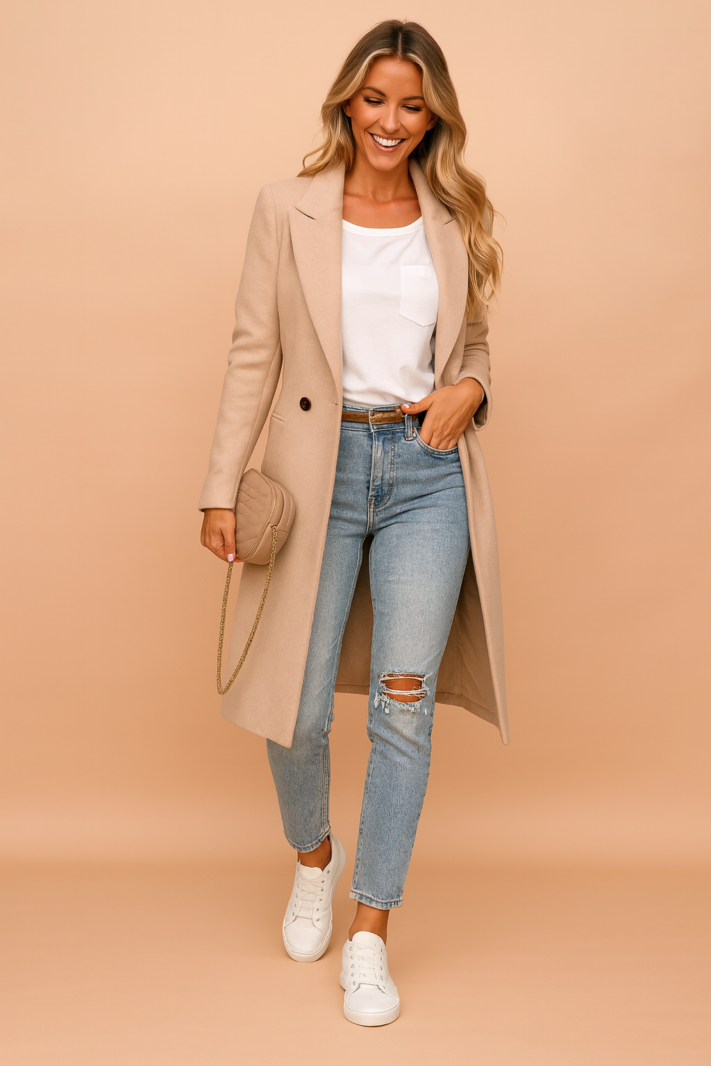 Elegant Double-Fastening Long Hair Coat