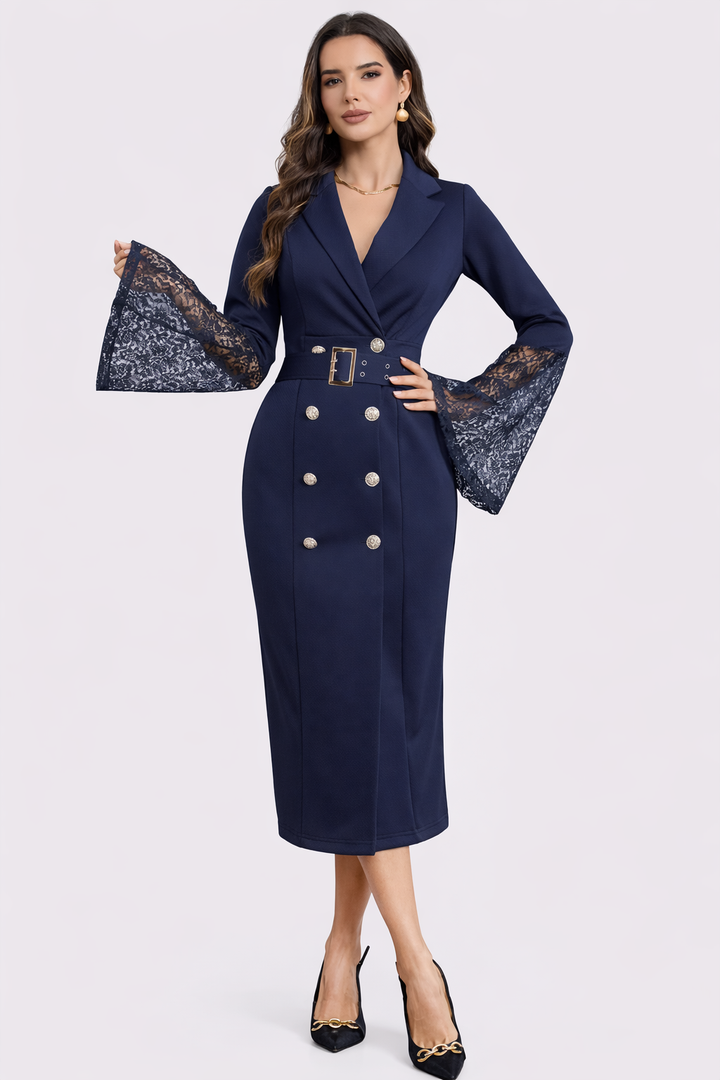 Jéssica | Lace-Sleeved Midi Dress
