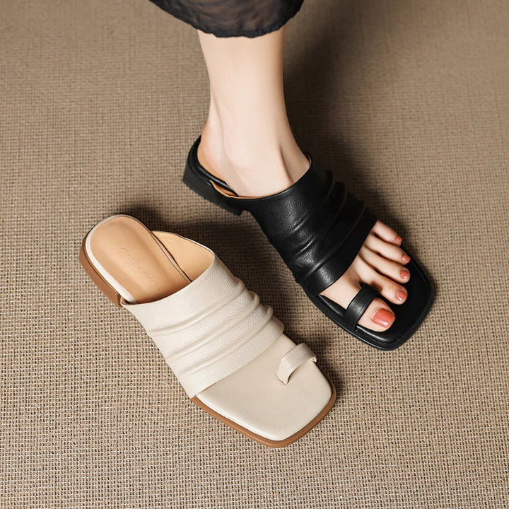Evora Genuine Leather Toe-Loop Slide Sandals