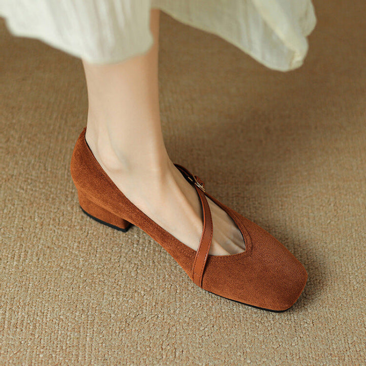 Suede Heeled Mary Janes