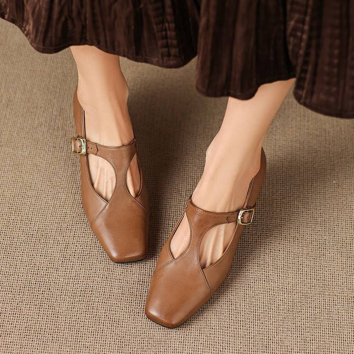 Authentic Leather Sandals with Square Toe