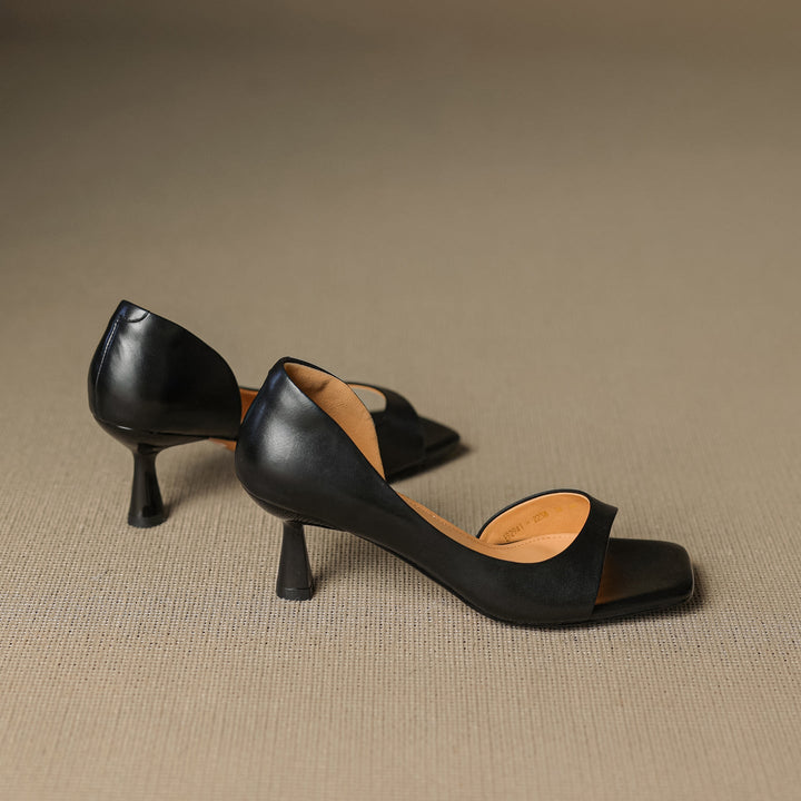 Avela Genuine Leather Open-Toe Heels