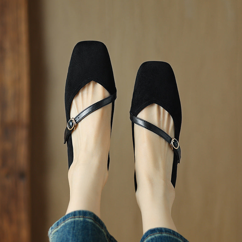 Suede Heeled Mary Janes