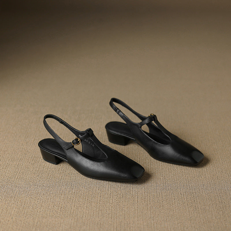 Reve Genuine Leather T-Strap Heels