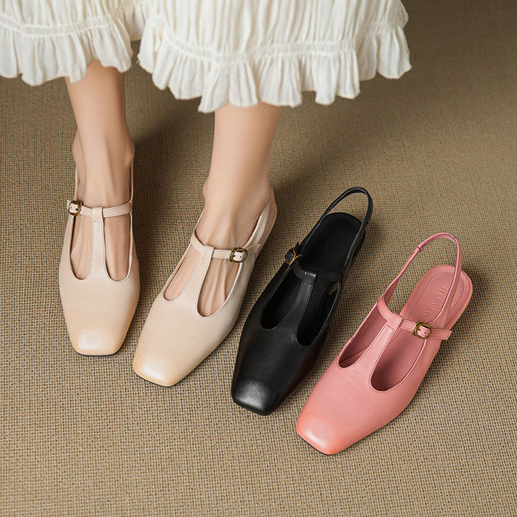 Reve Genuine Leather T-Strap Heels