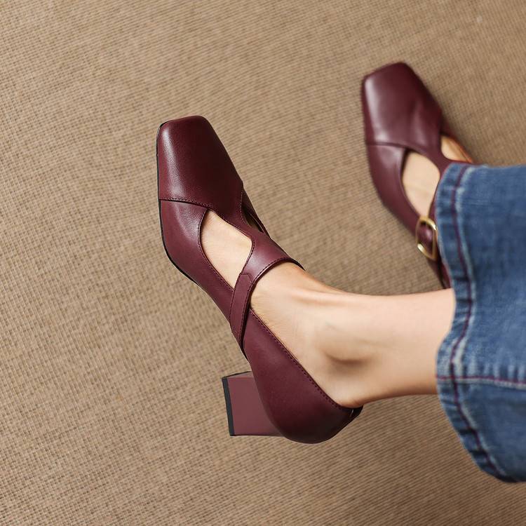Authentic Leather Sandals with Square Toe