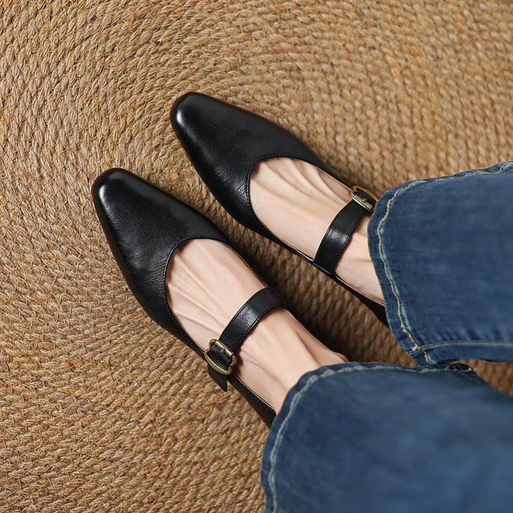 Genuine Leather Mary Jane Flats