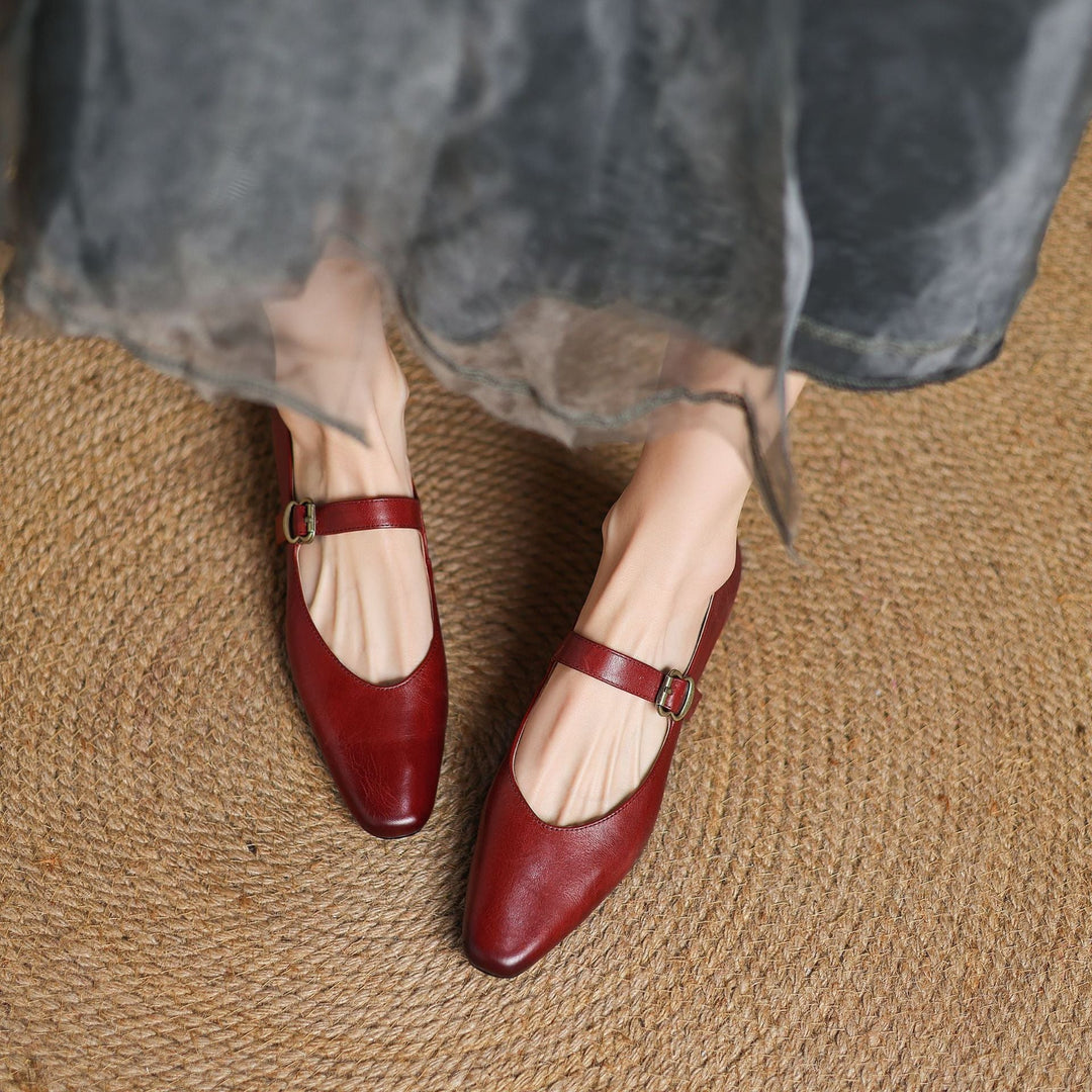 Genuine Leather Mary Jane Flats
