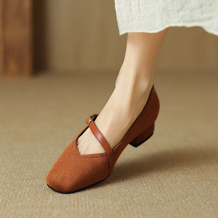 Suede Heeled Mary Janes