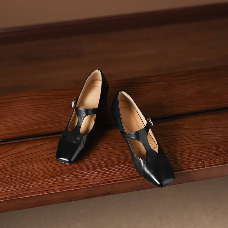 Authentic Leather Sandals with Square Toe