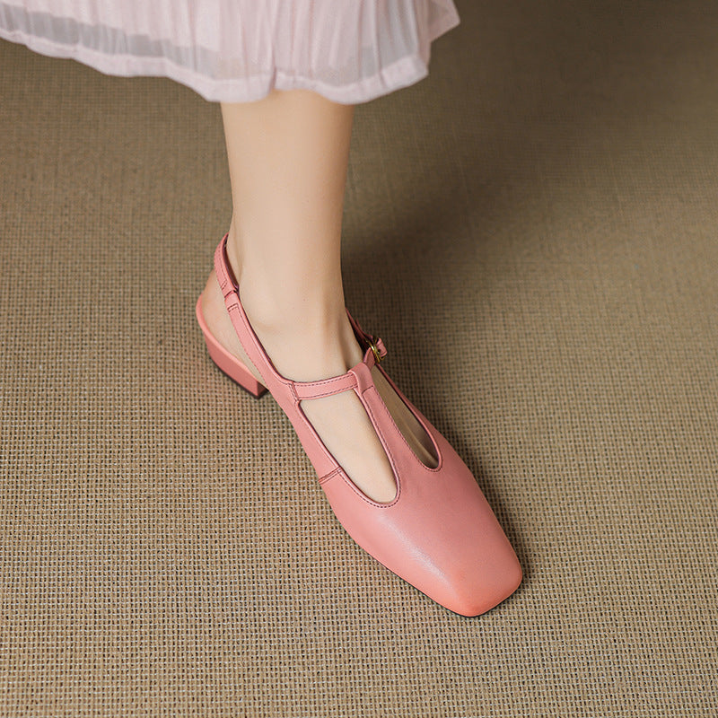 Reve Genuine Leather T-Strap Heels