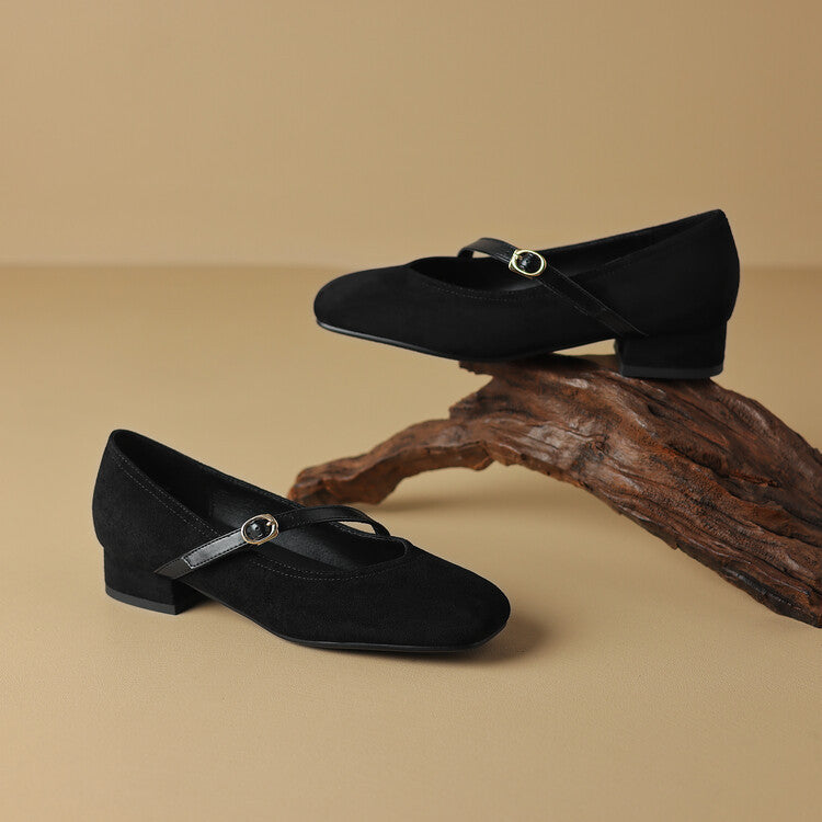 Suede Heeled Mary Janes