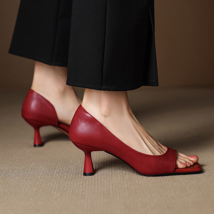 Avela Genuine Leather Open-Toe Heels