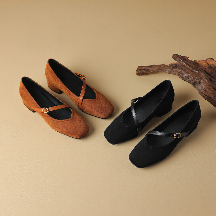 Suede Heeled Mary Janes