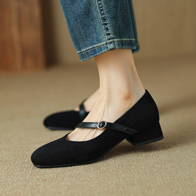 Suede Heeled Mary Janes