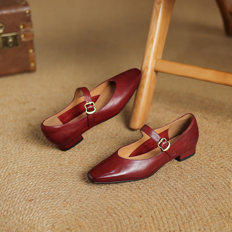 Genuine Leather Mary Jane Flats