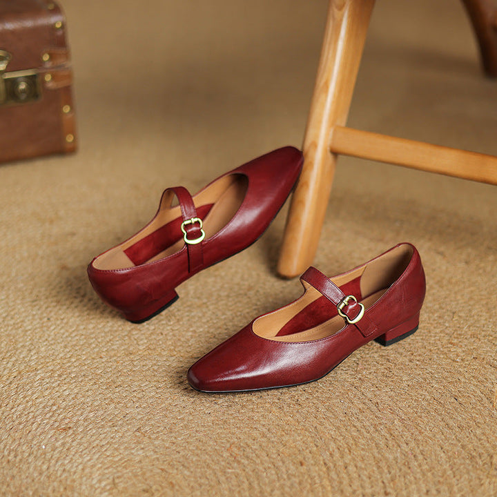 Genuine Leather Mary Jane Flats