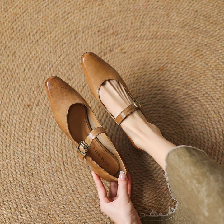 Genuine Leather Mary Jane Flats