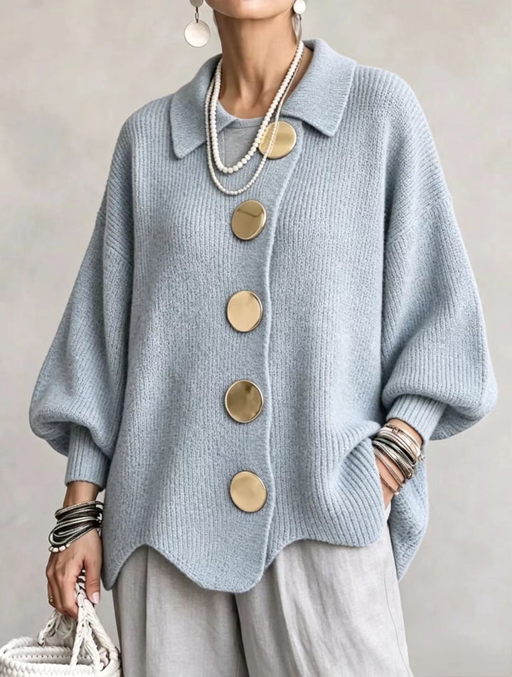 Isadora | Oversized Cardigan with Collar and Large Metallic Buttons