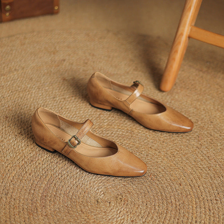 Genuine Leather Mary Jane Flats