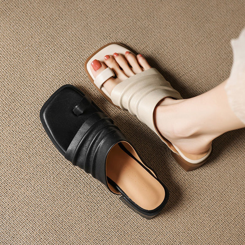 Evora Genuine Leather Toe-Loop Slide Sandals