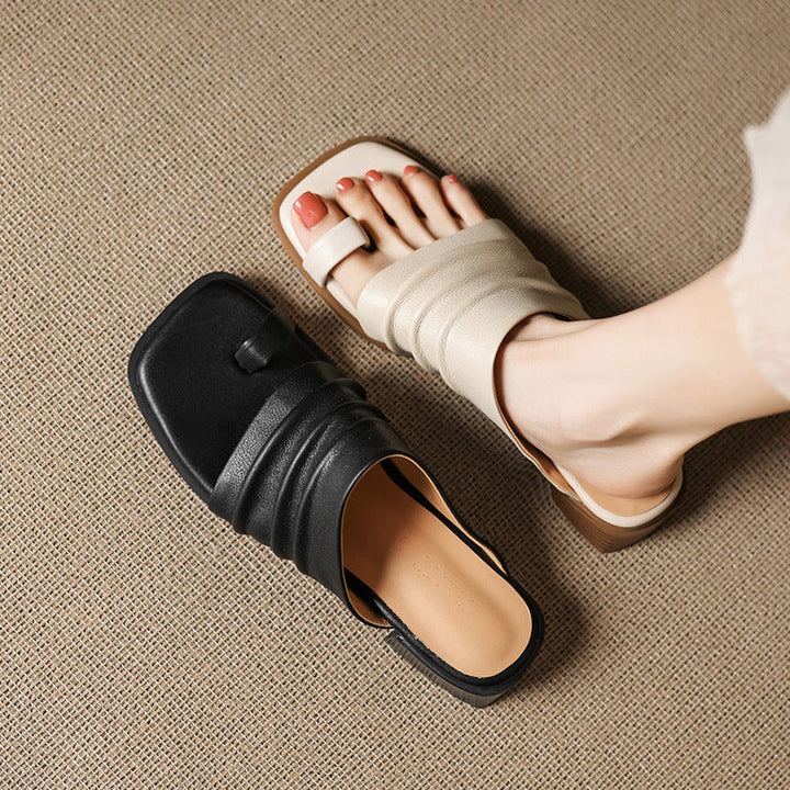 Evora Genuine Leather Toe-Loop Slide Sandals