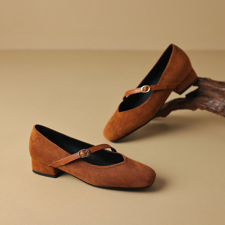Suede Heeled Mary Janes