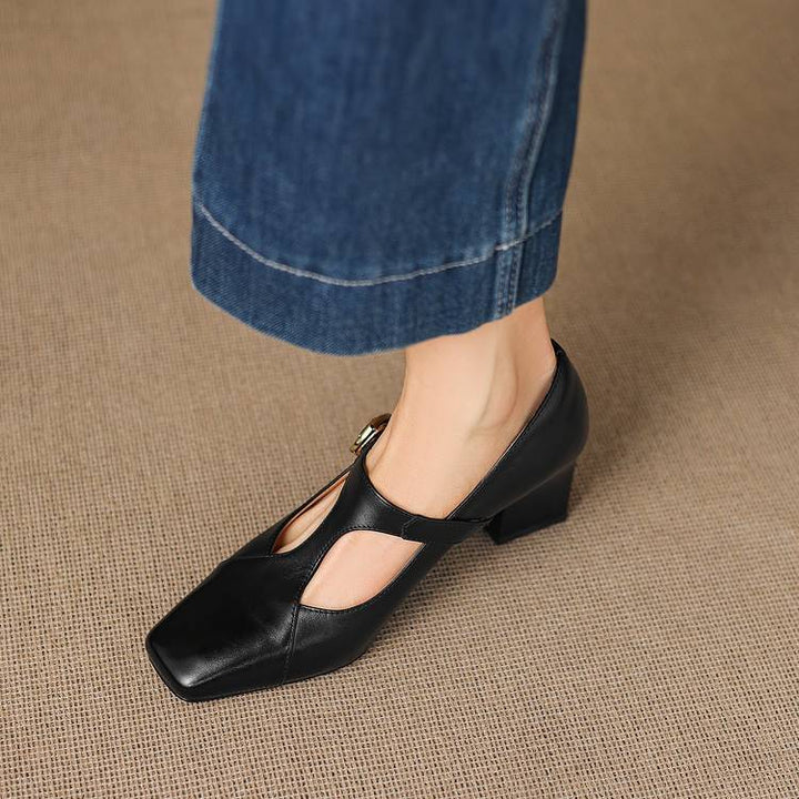 Authentic Leather Sandals with Square Toe