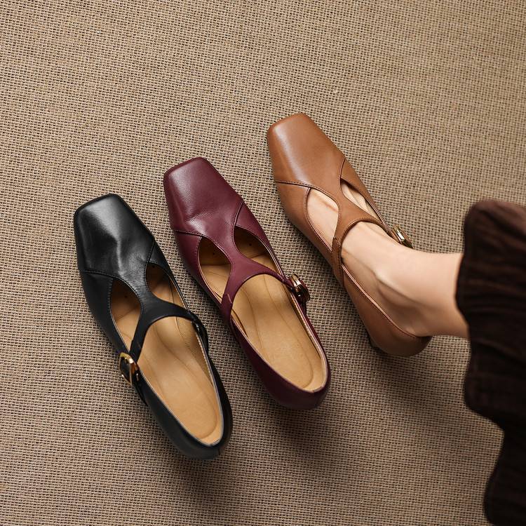 Veyla Square-Toe Genuine Leather Heels