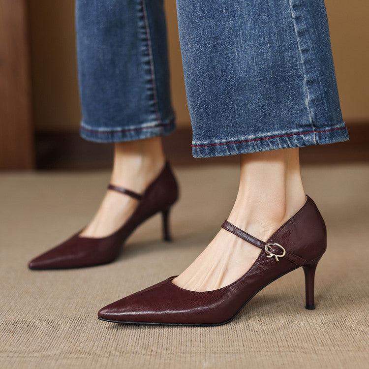Eda Genuine Leather Pointed-Toe Pumps