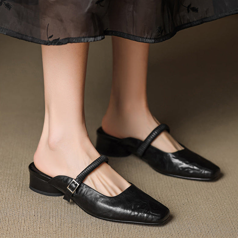Elyne Genuine Leather Mary Jane Mules