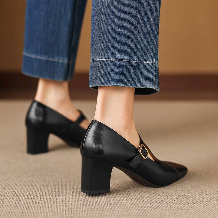 Authentic Leather Sandals with Square Toe