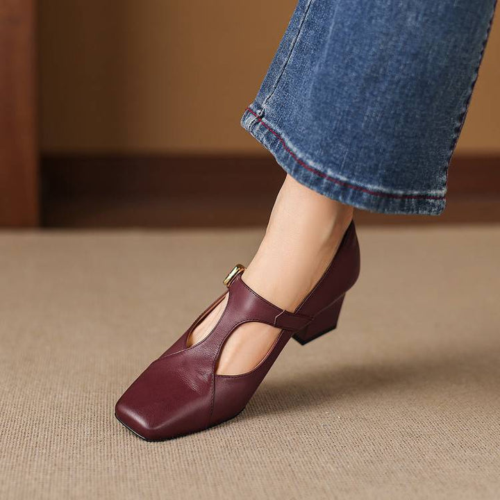 Authentic Leather Sandals with Square Toe