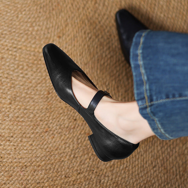 Genuine Leather Mary Jane Flats