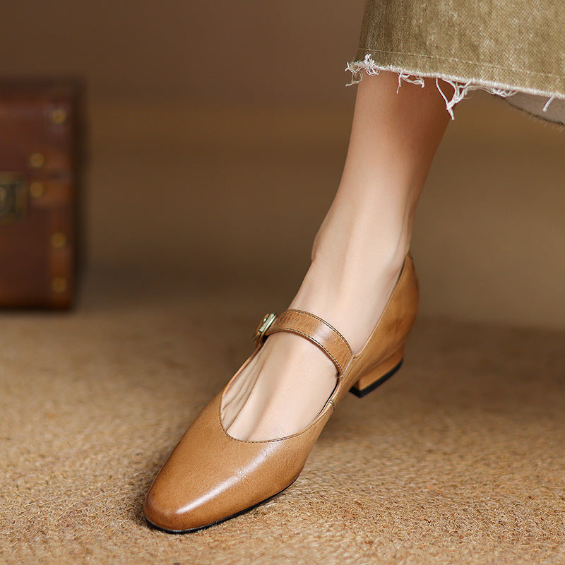 Genuine Leather Mary Jane Flats