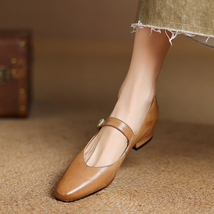 Genuine Leather Mary Jane Flats