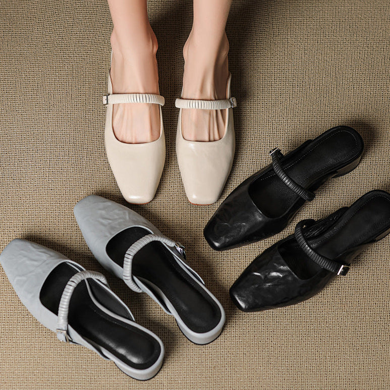 Elyne Genuine Leather Mary Jane Mules