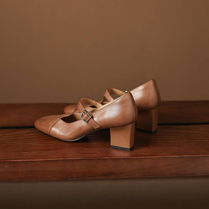 Authentic Leather Sandals with Square Toe